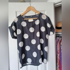 Ladies Black/White Polka Dot Blouse (Size XL)